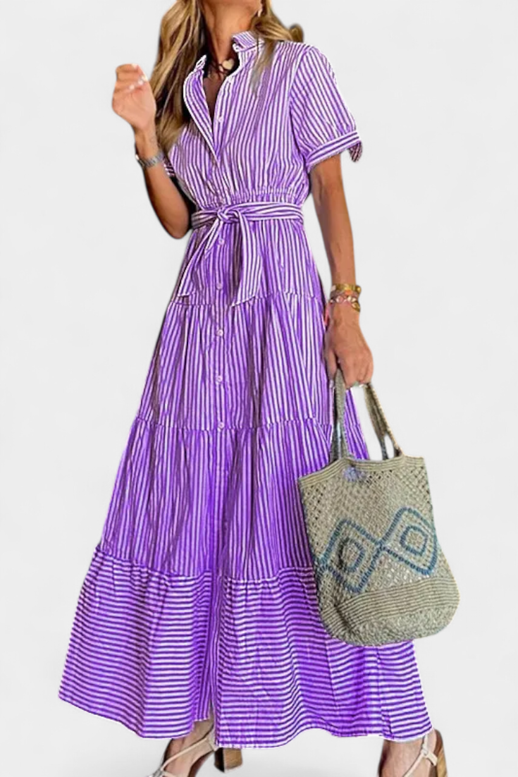 Vestido Camisero Largo Algodón Cinturón Chic Versátil