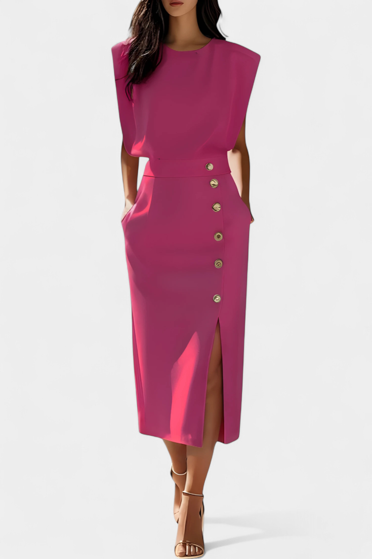 Vestido Midi Manga Larga Botones Exclusivos Y Bolsillo