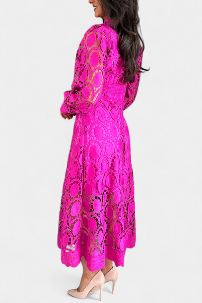 Vestido Midi Encaje Bordado Cuello Alto Privée Con Encanto
