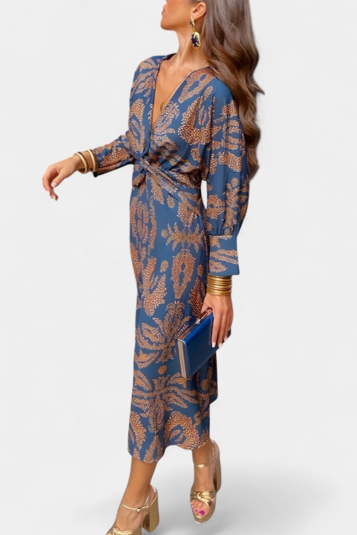 Elara Vestido Maxi Escote En V Con Nudo Colección Limitada
