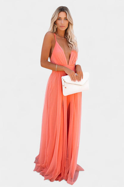 Vestido Maxi de Tul sin Mangas Gergana Elegante y Romántico