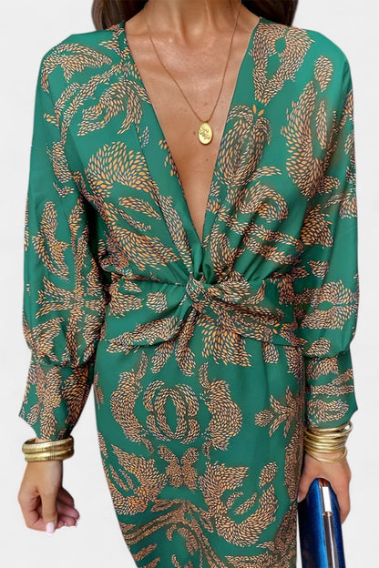 Elara Vestido Maxi Escote En V Con Nudo Colección Limitada