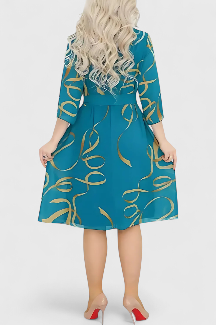 Vestido Midi Estampado Con Cinturón Tejido Ligero Ingenioso