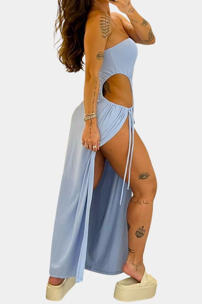 Vestido Sin Tirantes Con Lazo Travieso Y Abertura Lateral