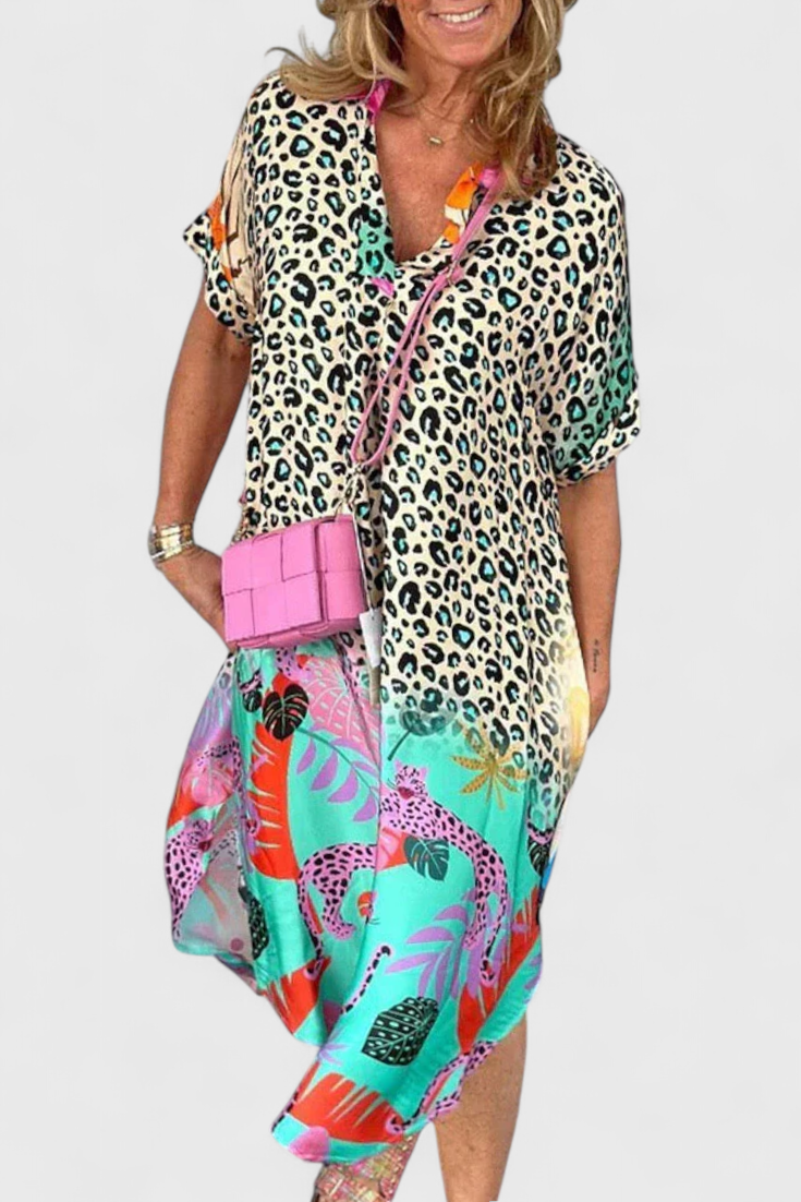Gala Vestido Boho Leopardo Con Escote En V Chic Exclusivo