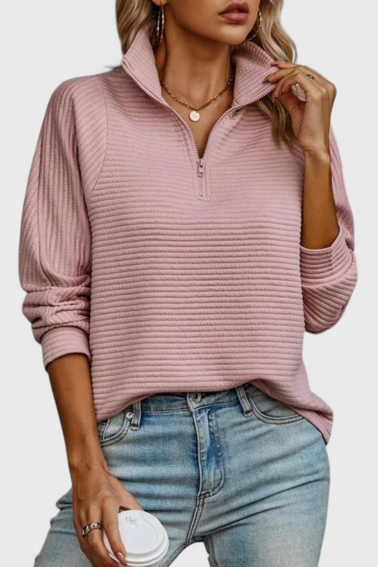 Jersey Helene Luxe Cuello En V Con Cremallera Chic Y Moderno