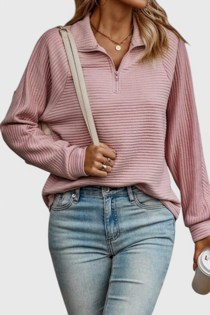Jersey Helene Luxe Cuello En V Con Cremallera Chic Y Moderno