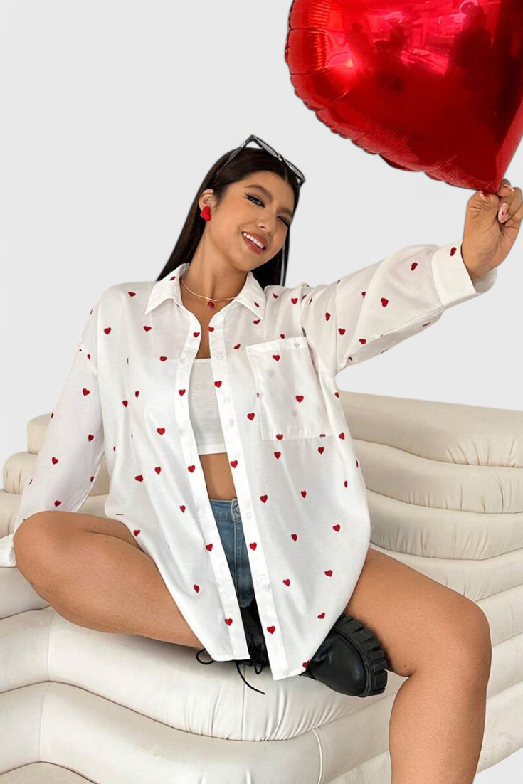 Rhiannon Blusa De Algodón Bordada Con Corazones Coquetos