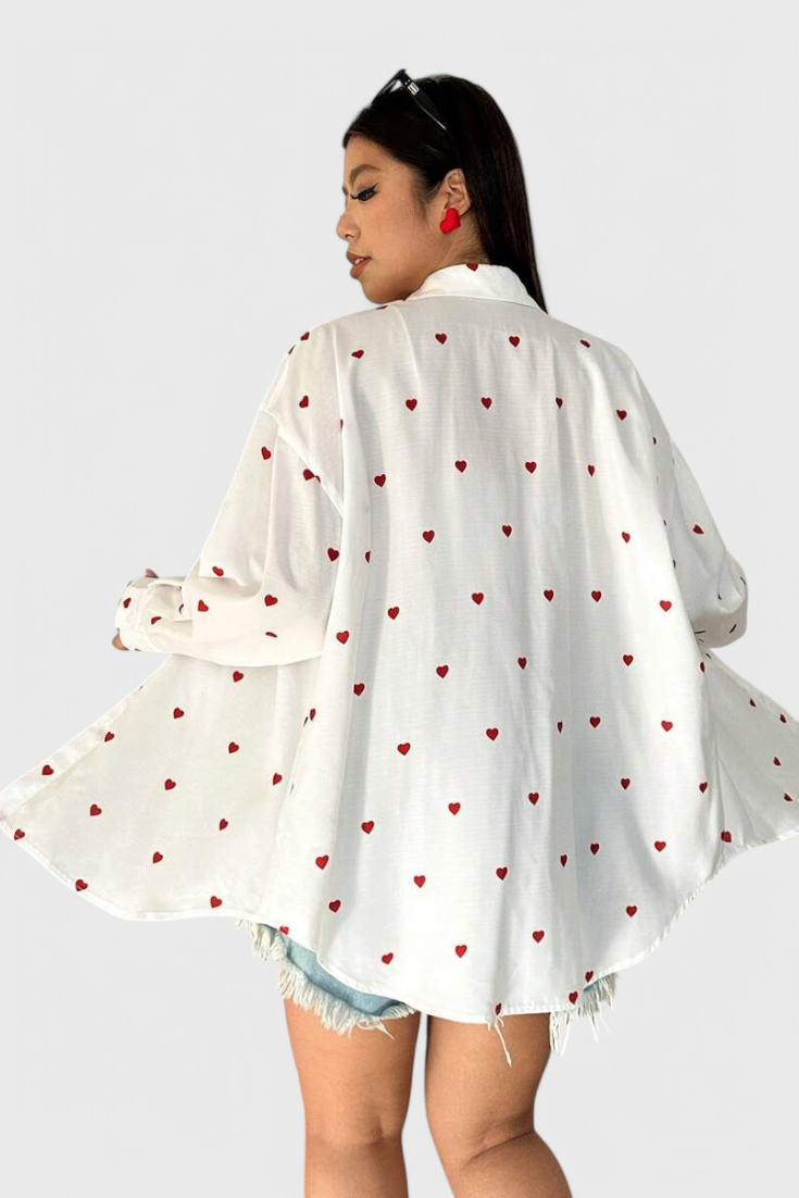 Rhiannon Blusa De Algodón Bordada Con Corazones Coquetos