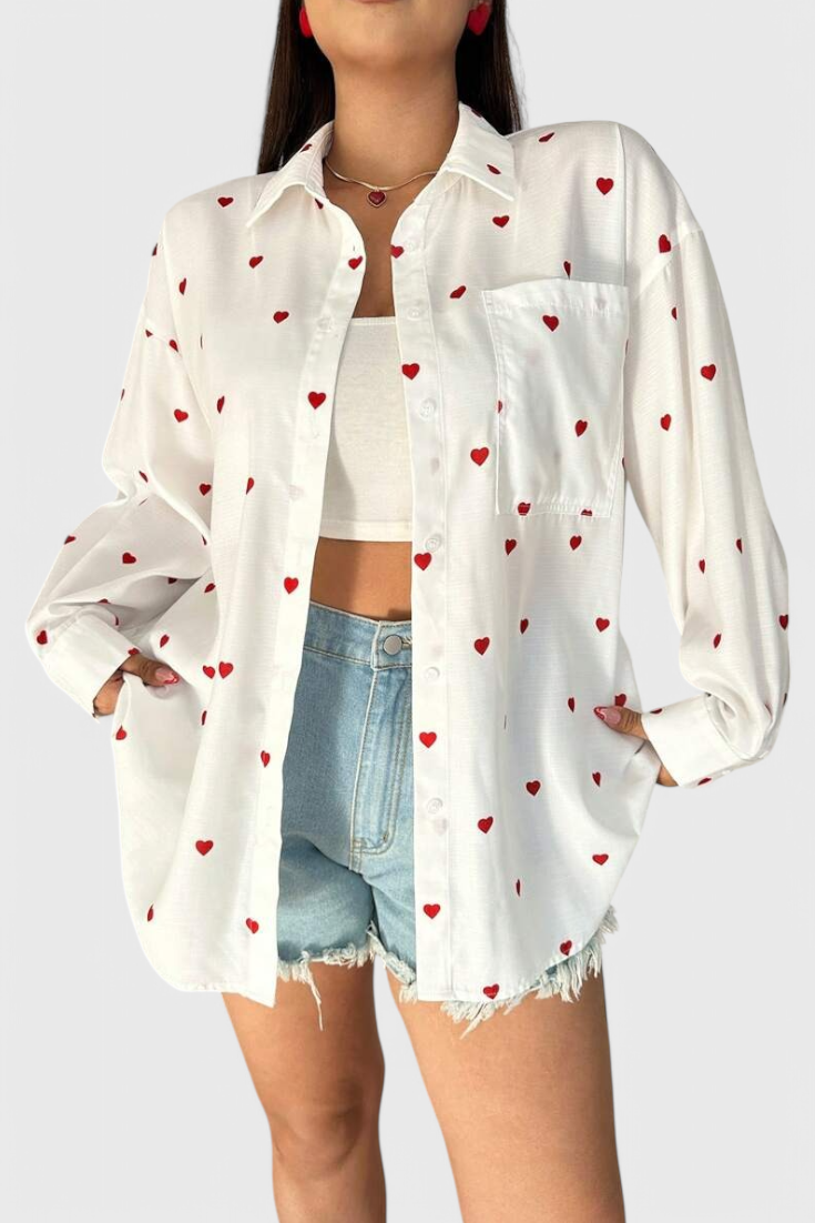 Rhiannon Blusa De Algodón Bordada Con Corazones Coquetos