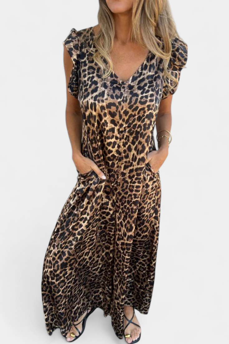 Mono Con Cuello En V Leopardo Chic Exclusiva Con Bolsillos