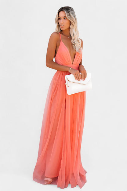 Vestido Maxi de Tul sin Mangas Gergana Elegante y Romántico