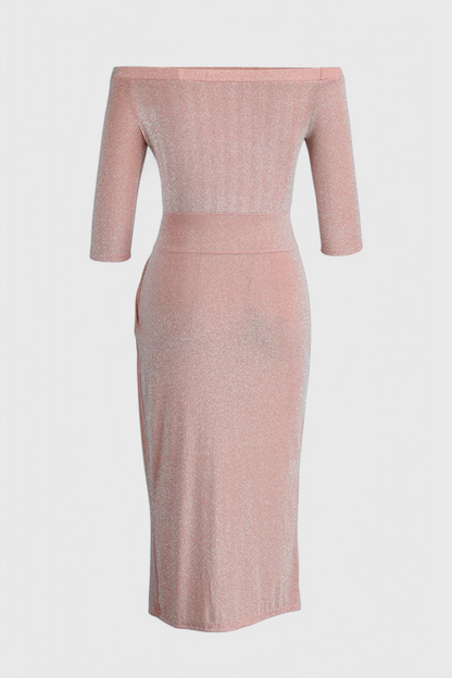 Vestido Maxi Luminoso Alexa Brilla Con Escote Off Shoulder