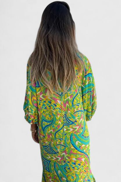 Vestido Maxi Bohemio Con Estampado Abstracto Y Escote En V