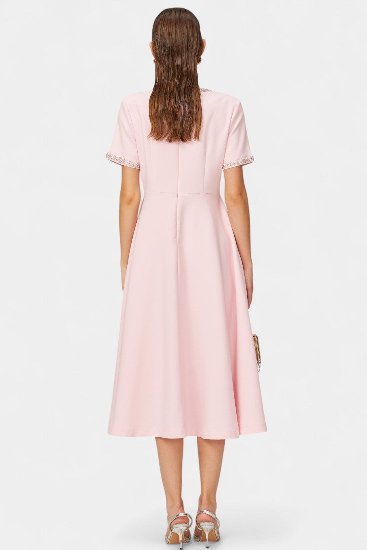 Vestido Midi Acampanado con Lazo Cristal Exclusivo Brillo