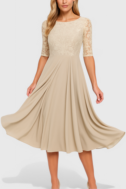 Vestido Midi Bordado Chiffon Ilusorio Con Detalles Florales