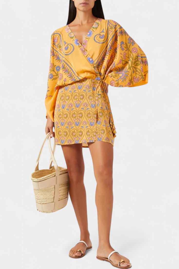 Vestido Candela Boho Floral Estampado Con Escote Cruzado