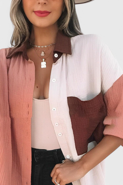 Blusa Juniper De Botones En Bloque De Color Audaz Y Chic