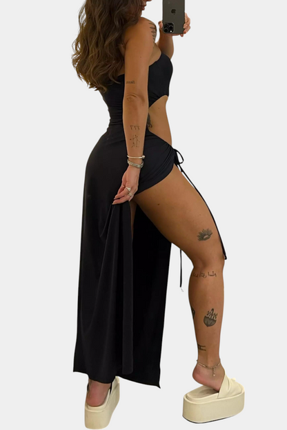 Vestido Sin Tirantes Con Lazo Travieso Y Abertura Lateral