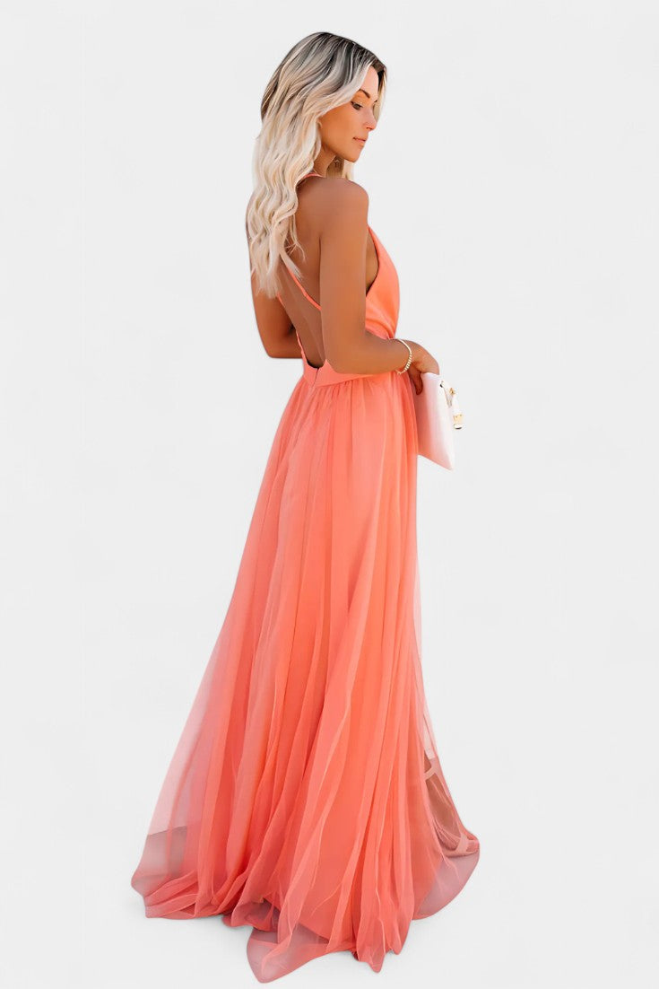 Vestido Maxi de Tul sin Mangas Gergana Elegante y Romántico