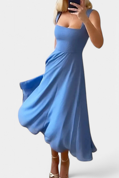 Vestido Mary Midi Aline Sin Mangas Con Escote Cuadrado