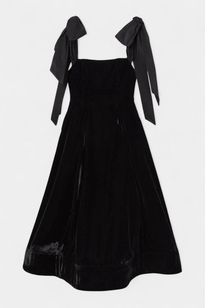 Vestido Midi De Terciopelo Sin Tirantes Con Lazo Coqueto
