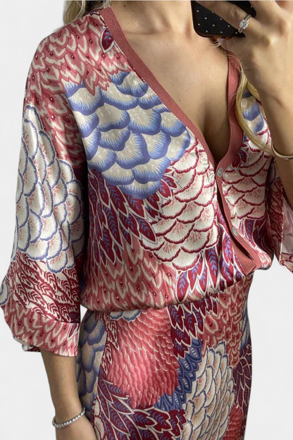 Conjunto Blusa y Falda Cola de Pez Floral Exclusivo