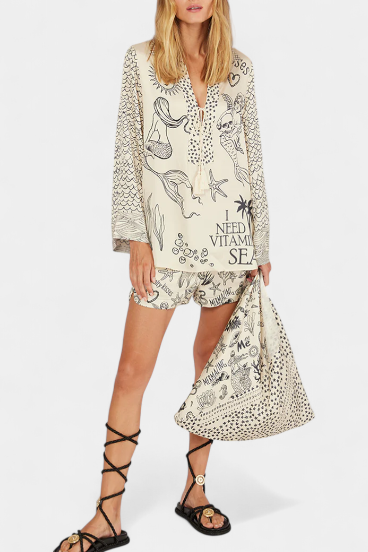 Conjunto Camisero Estampado Marina Con Shorts Elásticos