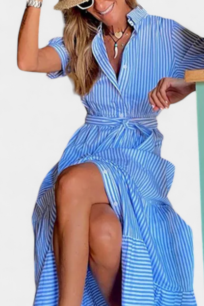 Vestido Camisero Largo Algodón Cinturón Chic Versátil