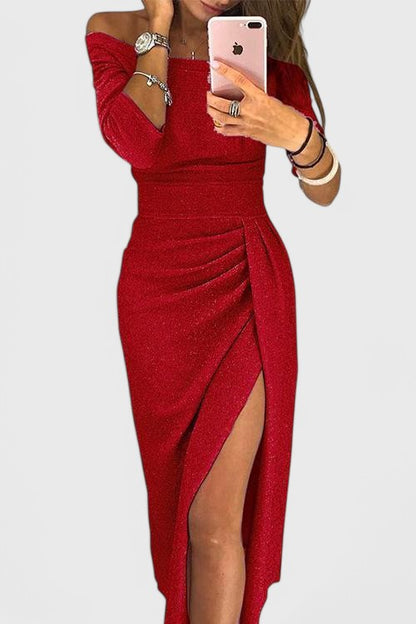 Vestido Maxi Luminoso Alexa Brilla Con Escote Off Shoulder