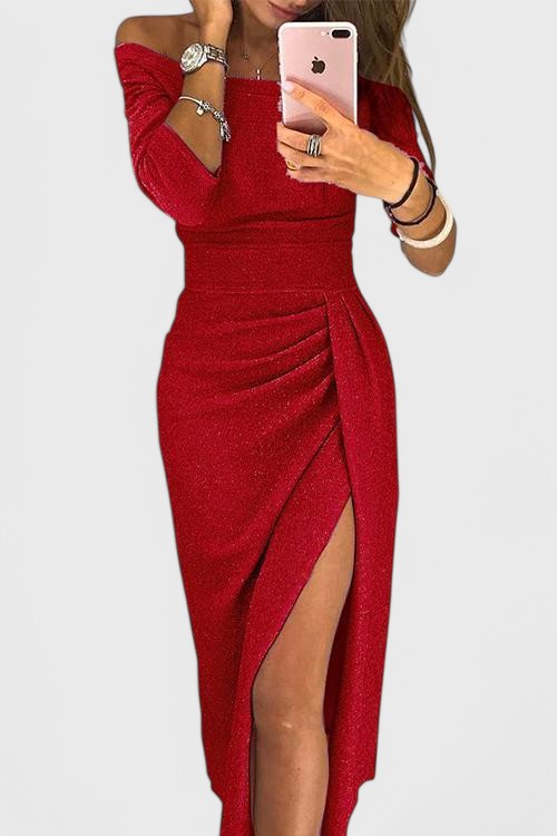 Vestido Maxi Luminoso Alexa Brilla Con Escote Off Shoulder
