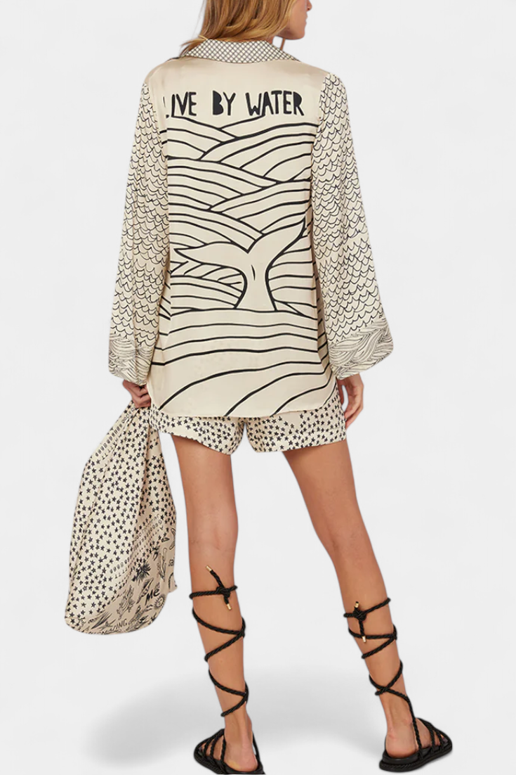 Conjunto Camisero Estampado Marina Con Shorts Elásticos