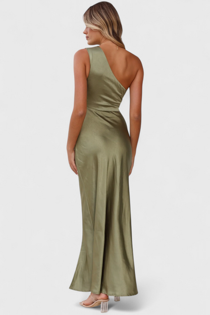 Vestido Un Hombro Con Pliegues Deslumbrante Alta Costura