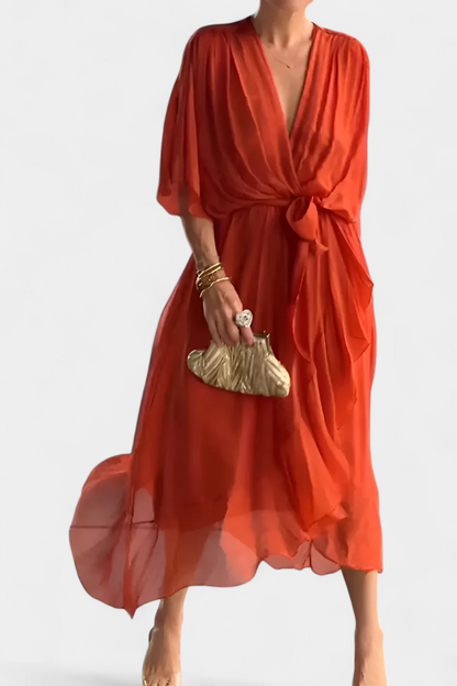 Luisa Vestido Largo Con Escote V Y Corte Flowy Veraniego
