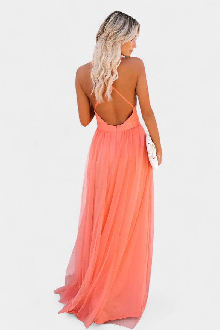 Vestido Maxi de Tul sin Mangas Gergana Elegante y Romántico