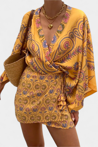Vestido Candela Boho Floral Estampado Con Escote Cruzado