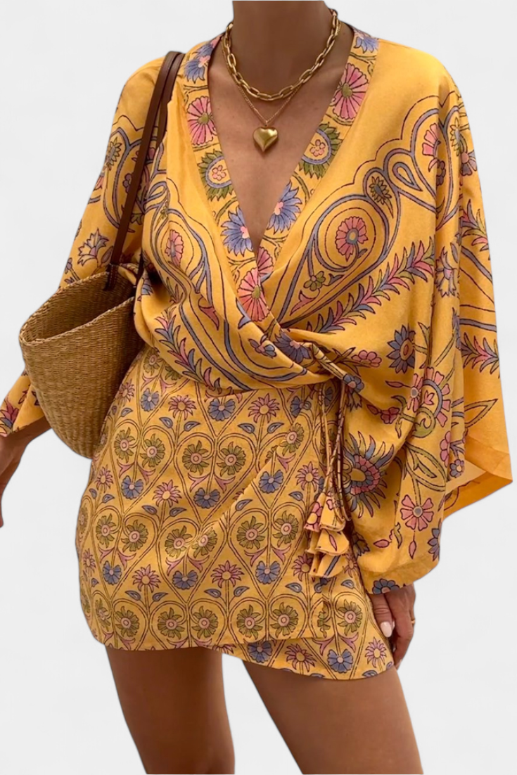 Vestido Candela Boho Floral Estampado Con Escote Cruzado