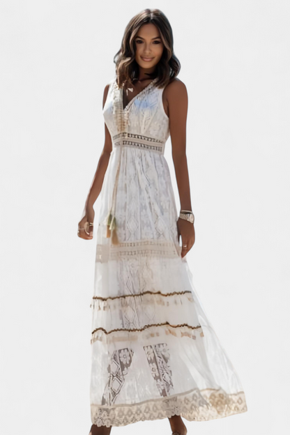 Vestido Maxi de Encaje Boho con Bordados que Enamoran