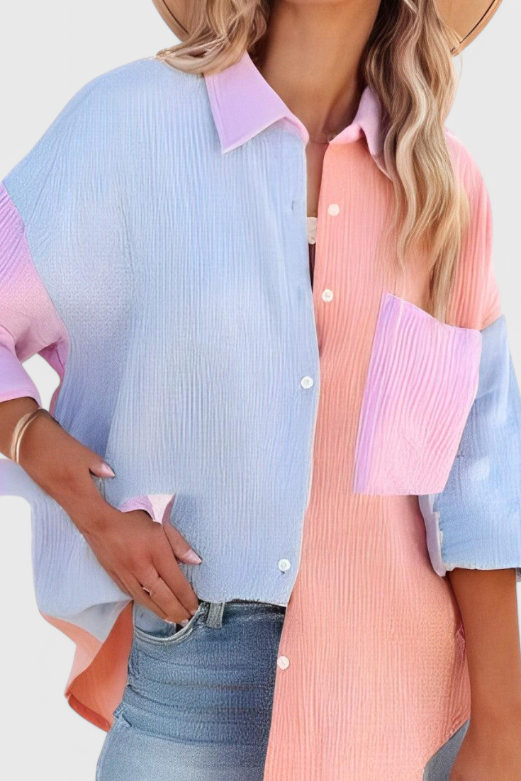 Blusa Juniper De Botones En Bloque De Color Audaz Y Chic