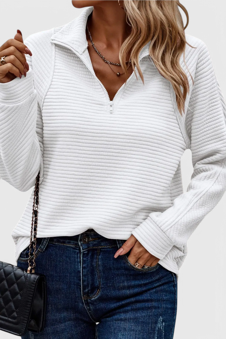 Jersey Helene Luxe Cuello En V Con Cremallera Chic Y Moderno