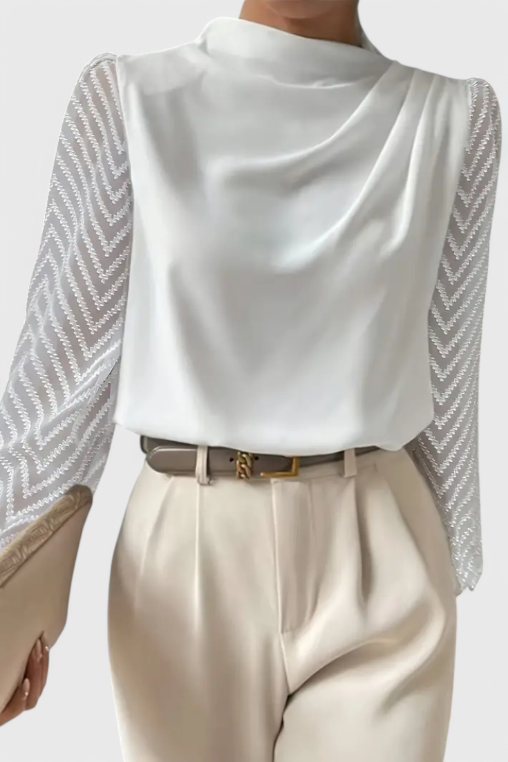 Blusa Elegante Con Manga Transparente Seda Privilegio