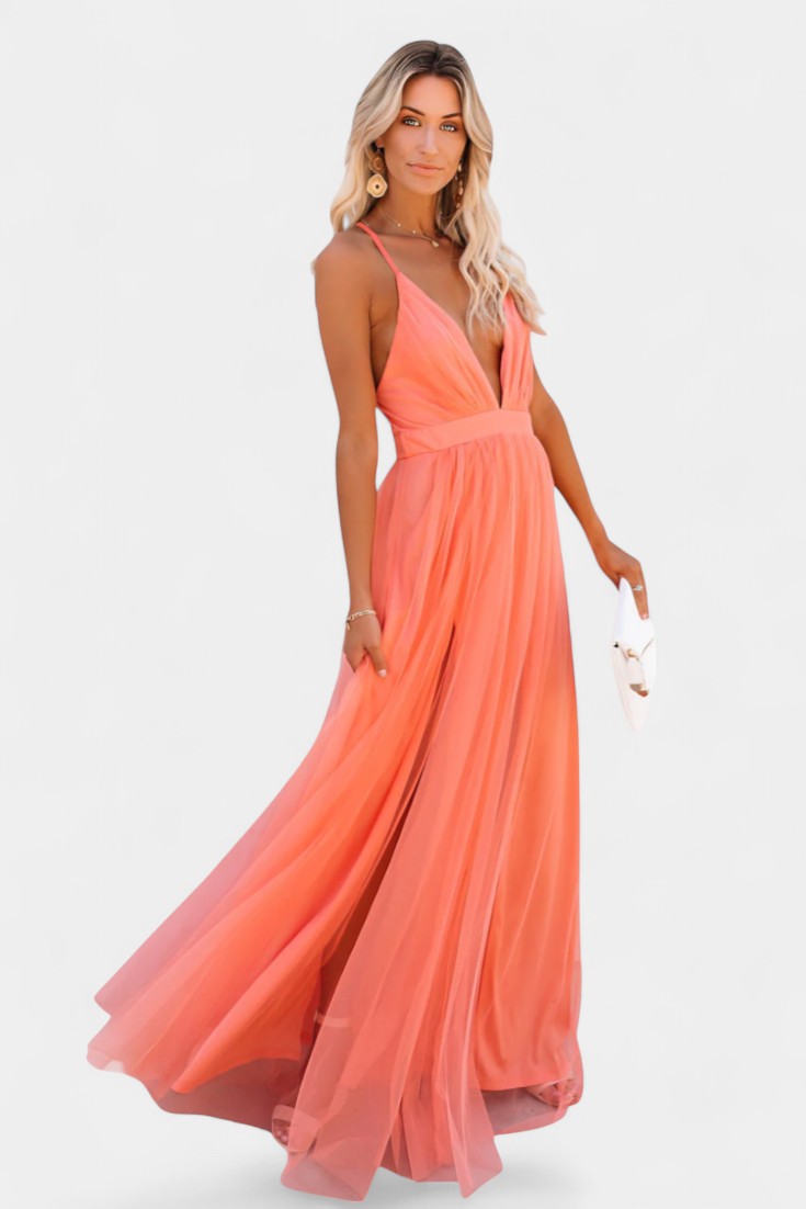 Vestido Maxi de Tul sin Mangas Gergana Elegante y Romántico