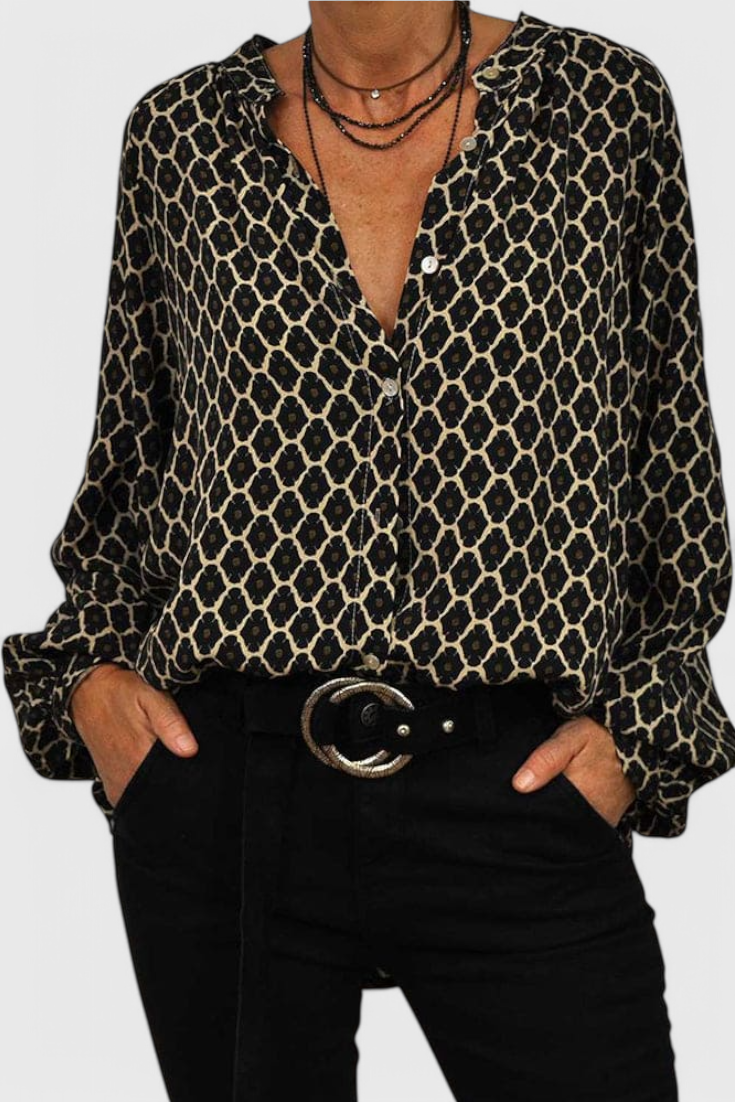 Blusa Jemima Botones Estampado Geométrico Algodón Premium