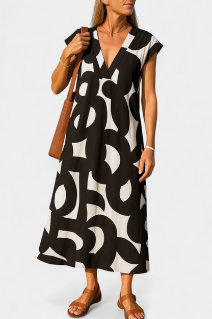 Vestido Estampado Mixi Con Escote En V Saca Sonrisas