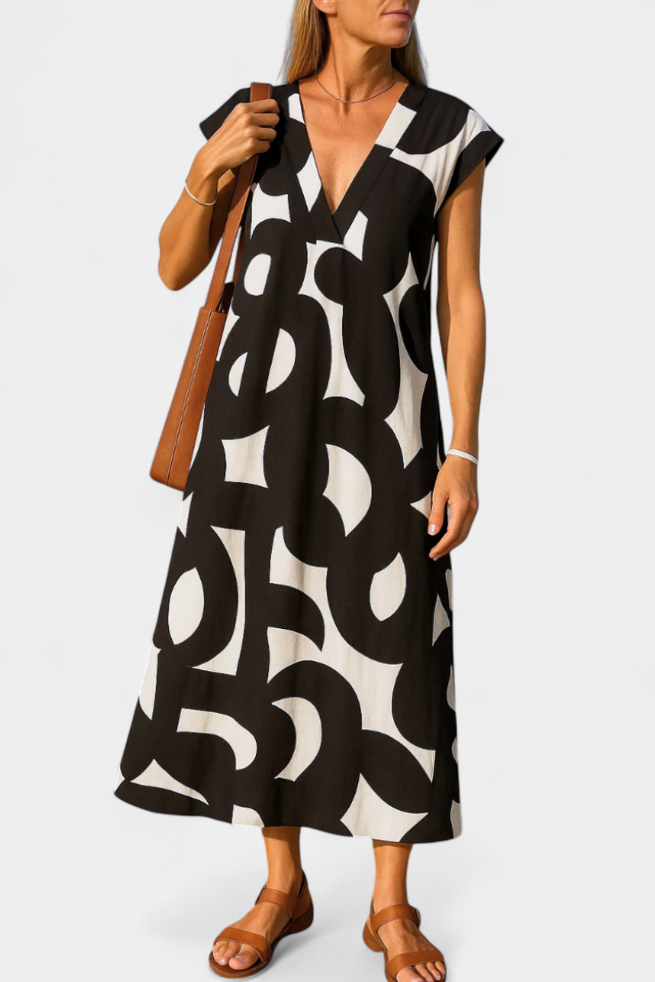 Vestido Estampado Mixi Con Escote En V Saca Sonrisas
