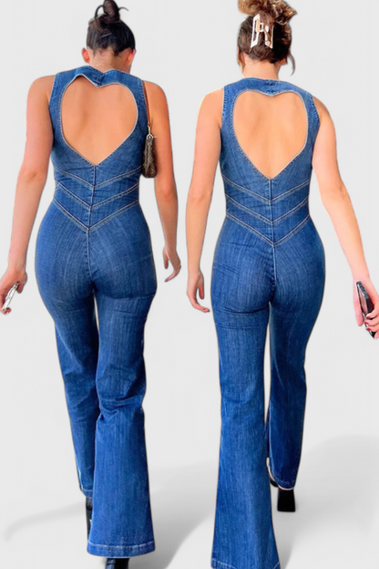 Mono Denim Corazón Espalda Abierta Con Costuras En V