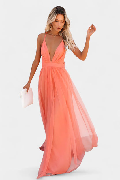 Vestido Maxi de Tul sin Mangas Gergana Elegante y Romántico