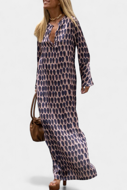 Vestido Largo Geométrico Brisa Con Escote En V Chic