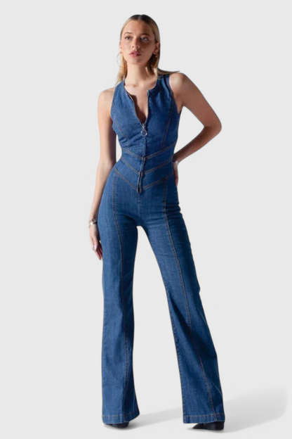 Mono Denim Corazón Espalda Abierta Con Costuras En V