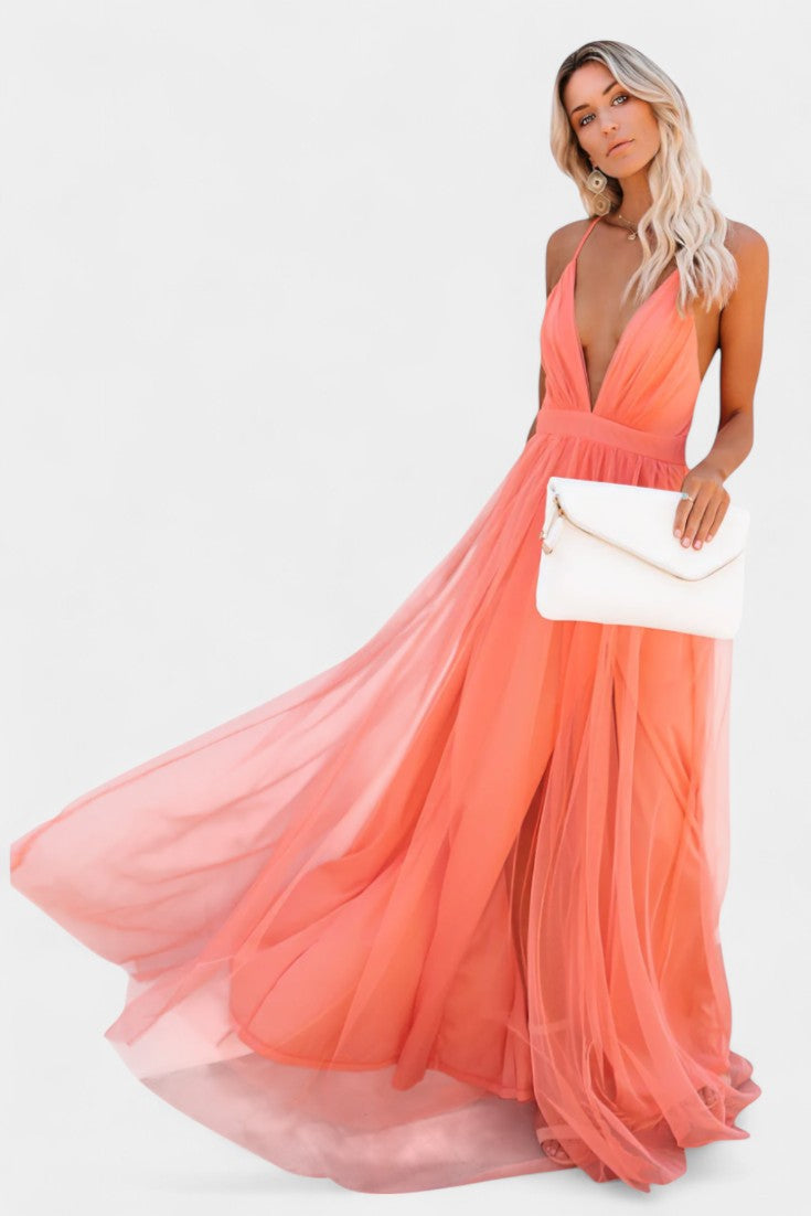 Vestido Maxi de Tul sin Mangas Gergana Elegante y Romántico